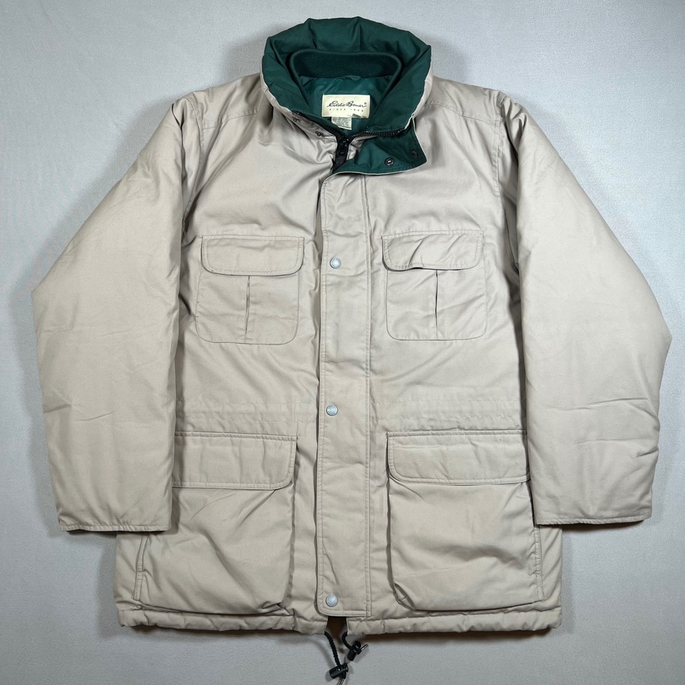 Eddie Bauer Ridge Line Mens Beige Goose Down Parka Puffer Jacket M Thick Warm